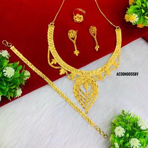 Women's Classic Gold Plated Flower <b>Charm</b> Necklace Set with Box Chain | Buy Gold Plated Neckwear Set Online - Product Image 5