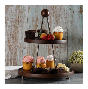 Wood <b>Cupcake</b> <b>Stand</b> for Restaurant & Hotels Table Decoration 2-Tier <b>Stand</b> Elegant Designer Wood Cake <b>Stand</b> - Product Image 5