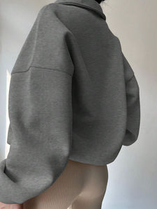 Sweat-shirt à capuche en molleton de couleur unie à demi-fermeture éclair d'hiver pour femmes personnalisées sweat-shirt épais et chaud anti-boulochage et respirant pour femmes - Product Image 3