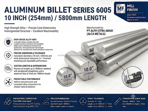 Barras Redondas de Aleación de Aluminio 6005 T6 Serie 6000, 10 Pulgadas (254 mm) de Longitud, Estándar ASTM, Marca OEM - Product Image 2