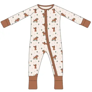 Custom Print Stof Baby Bamboe Katoenen Onesie Rompertjes Kleding Peuter Kind Pyjama Nachtkleding