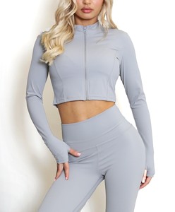 Haute qualité hommes 3 pièces fermeture éclair avant coupe-vent respirant ensemble de vêtements de sport soutien-gorge à manches longues veste Yoga Leggings en gros - Product Image 4