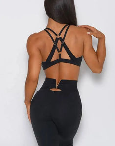 2024 ropa deportiva Reversible personalizada para mujer, conjunto de Yoga, ropa de entrenamiento de gimnasio transpirable con logotipo frontal, patrón sólido, precio barato - Product Image 3