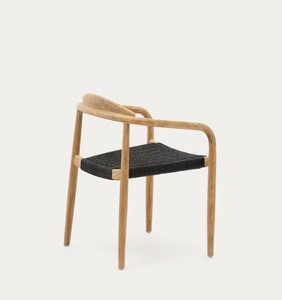 Chaise de salle à manger moderne avec cadre en teck massif et siège en corde tressée, imperméable, pour appartement et villa, utilisation intérieure/extérieure - Product Image 4