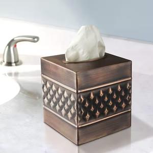 Couverture de tissu de couleur cuivre en métal imprimé moderne boîte de rangement de serviettes rectangulaire élégante porte-serviettes en métal boîte de mouchoirs en papier - Product Image 4