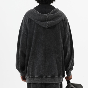 Sweat-shirts à capuche pour hommes en gros, lavage à l'acide, fermeture éclair, haute qualité, lourd, surdimensionné, style vintage, fermeture éclair, faible MOQ - Product Image 3