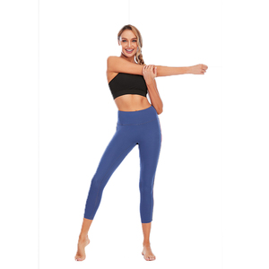 Custom Spandex Polyester Material Quick Dry Gym Fitness <b>Capri</b> <b>Women</b> Yoga Wear Legging Solid Color Unique Striped Design - Product Image 3