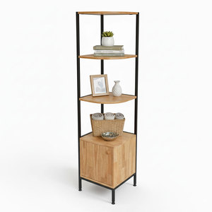 Étagère d'angle murale en bois naturel KGT68017 avec tiroirs à cadre en fer, type support, pour la maison, le salon, la salle de bain, la cuisine, le rangement de bijoux - Product Image 1