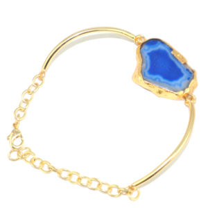 Antique Design Natural Agate Slice Gemstone 24K Gold Plated Adjustable Chain Healing Crystal <b>Bracelet</b> Jewelry For Women Girls - Product Image 2