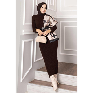 Robe en velours côtelé bouclé marron - Product Image 1