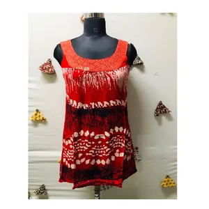 Beautiful Red Color Stylish Fashionable y2k Trendy Design Printed Beach Wear Sleeveless Top in Rayon Fabric for Women and Girls