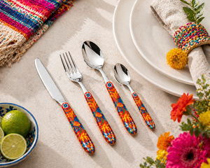 Durable Stainless Steel Flatware Set 24-pcs Mirror Polish Country Multicolor Flora Mexican Folklore Mexican Flower by Excelsa - Product Image 4