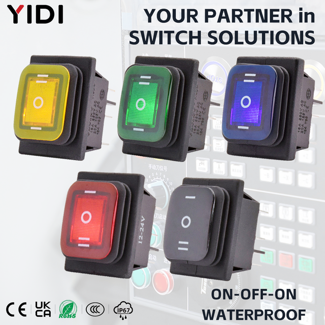 KCD4-203 Waterproof Rocker Switch 16A 250V ON-OFF-ON 6Pins Latching Switch with Red Blue Green Yellow Illuminated LED and NO LED