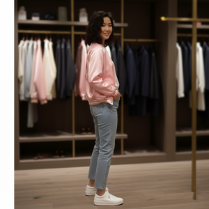 Blouson Bomber Varsity en Satin Teint Uni Brodé Personnalisé avec Fermeture Éclair sur le Devant pour Femme Grande Taille - Product Image 6