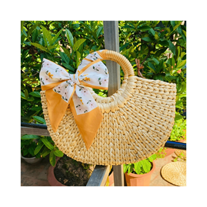 Usine D'été Jacinthe D'eau Sac À Main Sac À Bandoulière-Sac De Plage De Jacinthe D'eau Tissé À La Main avec Sangle De Perle En Bois - Product Image 3