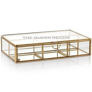 Ensembles de 2 acier inoxydable métal forme carrée finition dorée boîte à bijoux décorative moderne Vintage prix de gros - Product Image 6