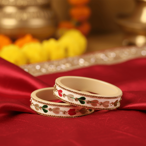 Ivory Bloom Hand-<b>Painted</b> Lac Fashion Bangles Ethnic Accessories All Seasons - Product Image 3