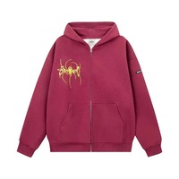 Sweat à capuche noir surdimensionné pour homme de haute qualité, personnalisé, avec fermeture éclair, impression sérigraphique motif pique blanche, broderie et poche en polaire