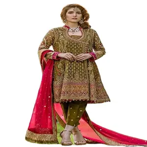 Hermosa seda bordada Salwar Kameez mujeres con Dupatta para boda fiesta desgaste Kurta conjunto para niña 2023 India Surat proveedor