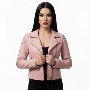 Veste de moto en cuir rose à étiquette privée, femmes, sur mesure, vente en gros, prix d'usine, style motard authentique, manteau de mode pour femmes - Product Image 1