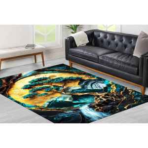 3D Tree of Life <b>Rug</b>, Teal Gold Marble Pattern Floor Mat,<b>Chenille</b> <b>Rug</b> - Product Image 3