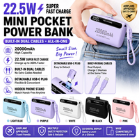 Batterie externe WM 20000mAh Capsule, charge rapide 22.5W, affichage numérique portable, chargeur de secours intégré USB-C, mini chargeur d'urgence pour téléphone