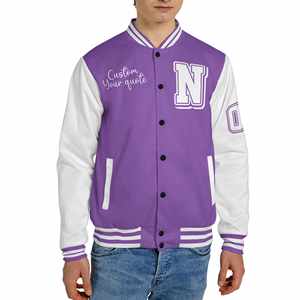 Chaqueta universitaria blanca y morada básica personalizada, chaqueta deportiva con letras y cita nostálgica para mujer, Haus Industries - Product Image 2