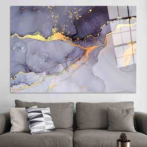 Elegant Purple and Gold Abstract Home Decor <b>Printed</b> Canvas Artwork,TEMPERED GLASS <b>ART</b> - Product Image 1