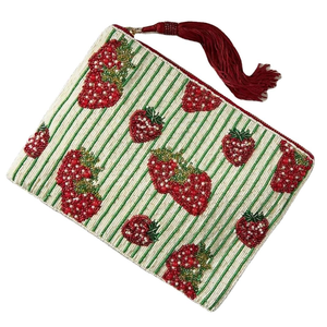Mignon haute qualité à la main perlé fraise broderie Mini sac à glissière fantaisie élégant élégant à la mode Premium de l'inde - Product Image 3