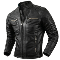 Veste en cuir avec ceinture à la taille, poignets ajustables, plusieurs poches, col montant, tissu en toile, cuir de vache