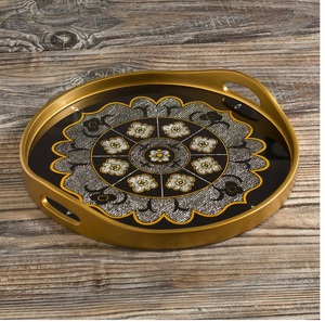 Magnifique plateau de service en métal artisanal imprimé, décoration d'intérieur, matériau en laiton, best-seller en résine - Product Image 6