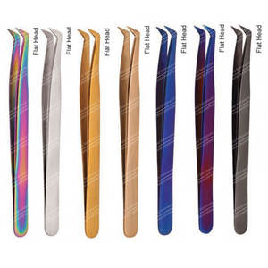 Pince à cils en acier inoxydable à tête plate multicolore avec revêtement plasma pour outils d'extension de cheveux - Product Image 1