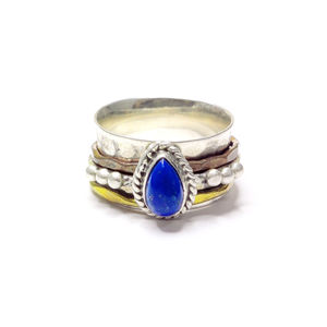 Two Tone <b>Lapis</b> <b>Lazuli</b> Spinner <b>Ring</b> 8.6 Gram Natural Gemstones 18K Plating Vintage Bohemia Fashionable Bezel Setting Gift - Product Image 1