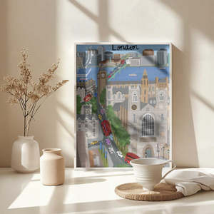 Impression artistique de la ville de Londres de Carla Daly, représentant la vue sur la rivière Thames et le Big Ben, sur papier - Product Image 5