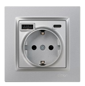 Base Schuko con USB A+C 10,5W aluminio S10 (Simon F1011432026) - Product Image 2