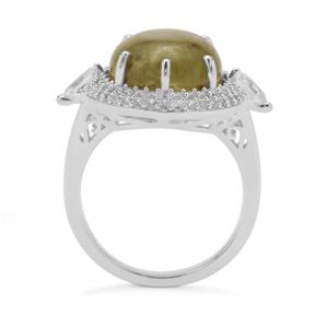 Bague Statement en Argent Sterling avec Diopside Chromé et Zircon Blanc 14,45 carats, Style Bohème Géométrique, Coupe Ovale et Poire - Product Image 3