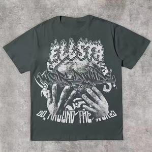 T-shirt 100% coton délavé à l'acide unisexe surdimensionné à manches courtes avec motif imprimé à col en O pour hommes - Product Image 5