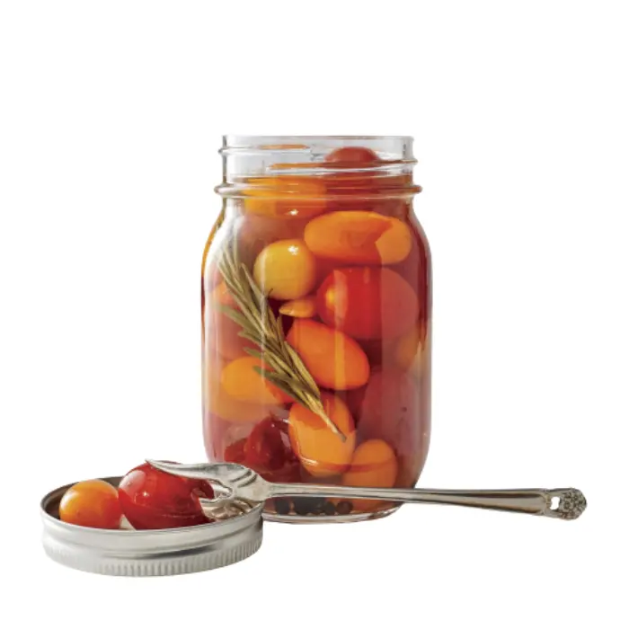 Delicioso tomate cherry rojo en escabeche de alta calidad en tarro de vidrio a la venta