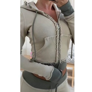 Sweat à capuche zippé rose personnalisé pour femmes, survêtements d'entraînement, ensembles de joggers, ensemble de pantalons deux pièces pour femmes, ensemble de survêtements pour femmes - Product Image 5