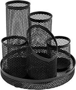 Lightweight Durable Cylindrical Mesh Metal Pen Holder <b>Black</b> Finish Stationery Organizer <b>for</b> Office Desks <b>Storage</b> <b>Boxes</b> & Bins - Product Image 3