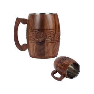 Mug en corne de buffle 100% naturel, fait à la main, corne à boire sculptée viking avec base en bois, verres à bière polis pour la vente en gros en Inde - Product Image 1