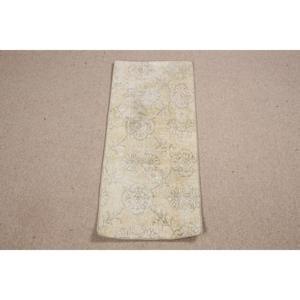 Petit tapis vintage 1,3x2,9 pieds, tapis blanc gris à pois en laine - Product Image 1