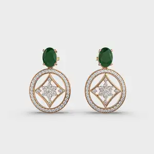 Floating Green Diamond Earrings Oval Cut Lab Diamond Earrings 14k Solid Gold Push Back Earrings For Bridesmaid