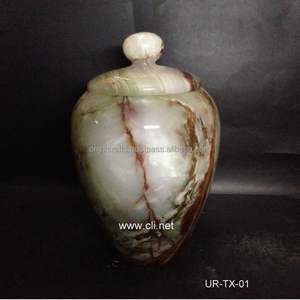 Urne de crémation en marbre veiné d'or brun cendres humaines adultes polies pierre naturelle souvenir navire pot commémoratif - Product Image 2