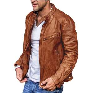 Venta al por mayor de los hombres Casual PU chaqueta de cuero de moda de los hombres de la motocicleta chaqueta de cuero Hombre Slim Fit Coat - Product Image 2