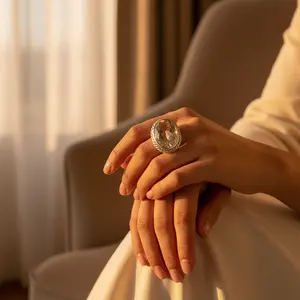 "Handmade Boho Smoky Quartz Topaz <b>Statement</b> <b>Ring</b>-Rhodium Plated Fine Jewelry" - Product Image 2