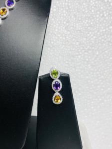 Collier 3 pièces en argent sterling 925 serti d'améthyste péridot naturel citrine et topaze bleue magnifique et unique pour toute occasion - Product Image 5