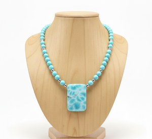 Bracelet pour femme en argent 925 plaqué or de 18 pouces avec perles de pierre de larimar naturelle, perles de haute qualité, artisanat tendance, cadeau parfait - Product Image 4