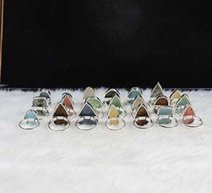 Conjunto de anillos con bisel Chapado en plata al por mayor, joyería de piedras preciosas naturales para aniversario de boda, informal, para la fabricación de suministros al por menor - Product Image 4