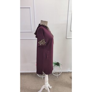 Robe à manches courtes pour femme avec col à nouer et détails de poches, robe en viscose à deux fils, 36495 - Bourgogne - Product Image 5